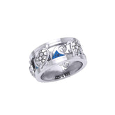 Sea Turtle and Blue Enamel Wave Silver Spinner Ring TRI2447 - DiveSilver Jewelry